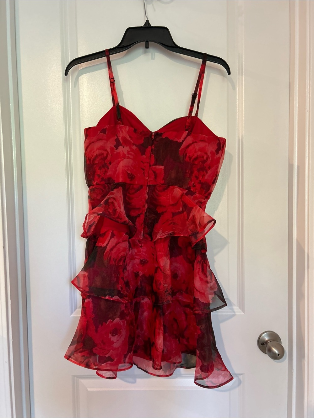 Red Floral Ruffle Juniors Dress, great for holidays or parties